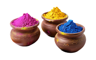 Holi colors or powder in traditional pot on transparent or white background png
