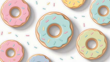 Fototapeta premium Assorted Donuts with Sprinkles on White Background