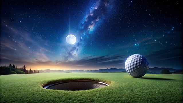 Dreamy Golf Scene Under Starry Sky