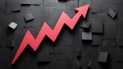 Solid Red Upward Arrow on Black Background Representing Growth