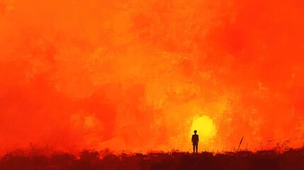Fototapeta premium Solitary Figure Contemplating a Fiery Sunset Landscape