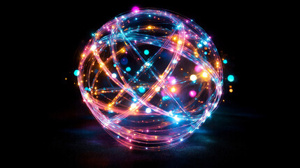 Abstract glowing sphere, atom concept, colorful energy, digital art