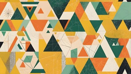 Colorful geometric abstract pattern with triangles and shapes in warm yellow and green tones