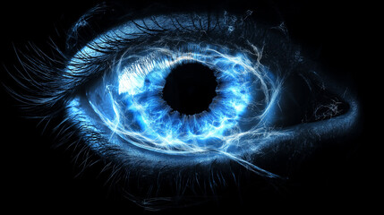 Abstract glowing blue eye. Concept of vision, mystery, and power.