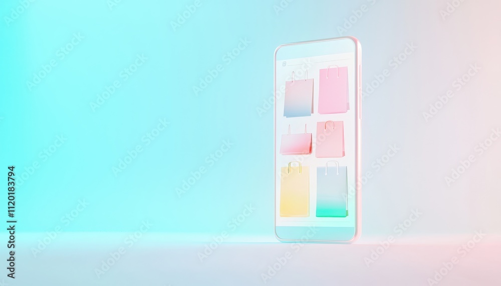 Aufkleber smartphone displaying various colorful app interface designs on soft gradient background
