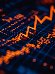 Fototapeta premium Market trend analysis shows upward movement in financial data during evening hours