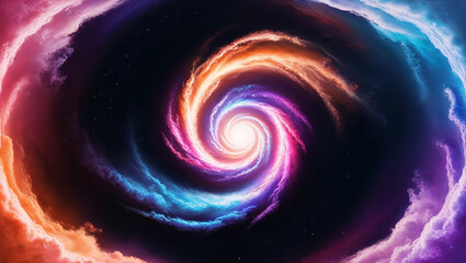 Swirling colorful nebula clouds creating a cosmic vortex in the universe