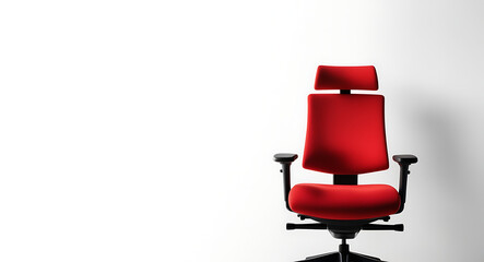 Fototapeta premium red armchair hiring poster, hiring copy space background, red chair copy space, hiring chair, hiring advertisement, office recruitment, job advertisement