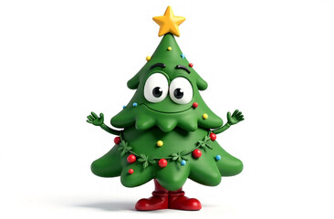 Christmas tree character on a white background. 3d rendering. Isolated.