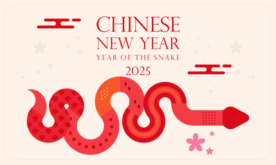Happy Lunar New Year! Chinese New Year 2025: Year of the Snake Zodiac Flat Design Illustration