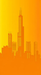 Obraz premium City skyline silhouette against a vibrant orange sunset over urban landscape