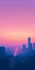 Fototapeta premium Vibrant sunset over city skyline with silhouettes of skyscrapers and a colorful sky