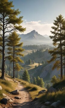 Mountain landscape of Turmberg with trees and hills , germany, karlruhe