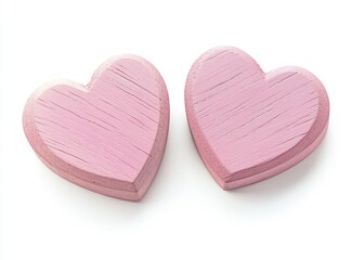Fototapeta premium Two pink wooden hearts on a white background, a love concept with copy space for text romantic Valentine's Day theme with a simple, minimalistic style Generative AI