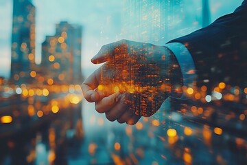 Luminous Cityscape Digital Handshake