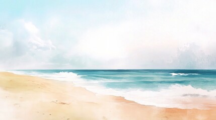 Obraz premium Serene Watercolour Beach Scene with Gentle Waves and Summer Vibes