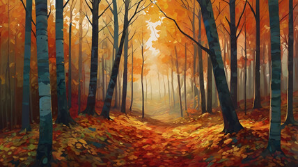 Obraz premium modern digital art representing a summer forest with abstract light and shadows bringing abstract scenery to life with vibrant colors