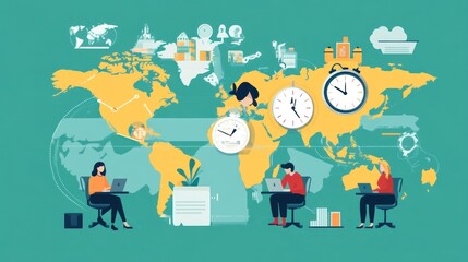 Global teamwork, time zones, and worldwide collaboration concept.
