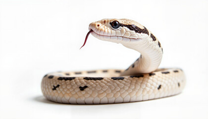 Obraz premium White snake coiled on a white background, year symbol, wildlife photography