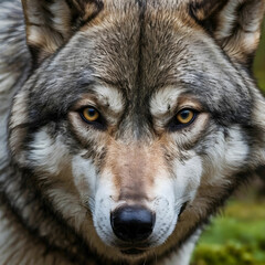 Fototapeta premium Close up shot of the face of a Wolf standing in Bear Park in the Black Forest
