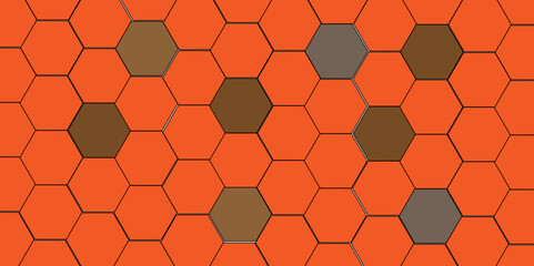 orange hexagon 3D background texture. modern abstract polygonal pattern. 3d rendering illustration. Futuristic abstract banner. black lines 3d Hexagonal. honeycomb orange Background.