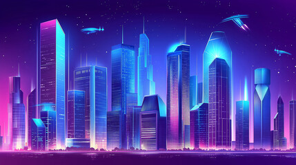 Futuristic Neon Cityscape at Night. Concept of advanced technology, urban design, and modern architecture.