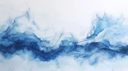 A serene composition of blue watercolor showcases delicate layers and flowing shapes. The harmonious blend of shades creates an inviting atmosphere, perfect for artistic inspiration