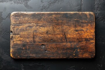 Old grunge scratched cutting board on dark concrete background