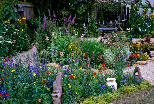 The colourful pottery garden with range of flowers