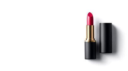 Obraz premium A vibrant pink lipstick in a sleek black casing, showcasing beauty and elegance against a minimalist background.