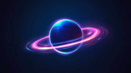 Obraz premium Futuristic planet graphic with glowing rings on a dark background.
