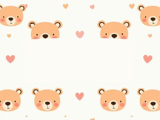 Pattern featuring cute bear faces and charming quotes in a hand-drawn style, perfect for kids' apparel and accessories, sweet, bear faces