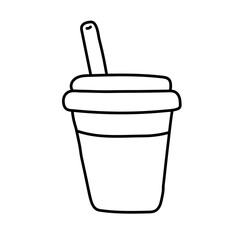 Drink to go. Black and white illustration, hand drawn coloring.