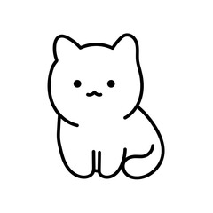 Cute sitting kawaii cat. Black and white illustration, hand drawn coloring.