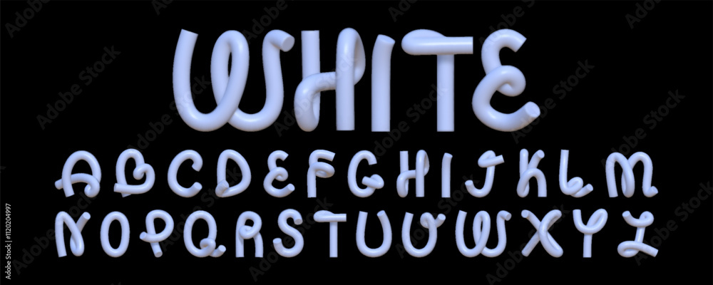 Fototapete 3d font in the shape of a curved rubber hose. a creative set of 3d english letters with a reflective