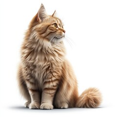 Obraz premium 3D minimalistic icon of an American Longhair cat looking to the side, isolated with no background distractions, ample white space