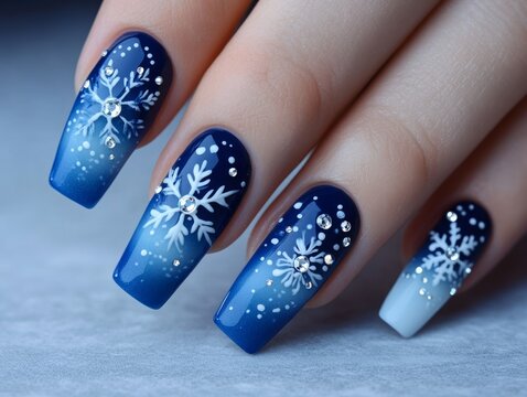 Winter Nails with a Gradient from Light Blue to Dark Blue