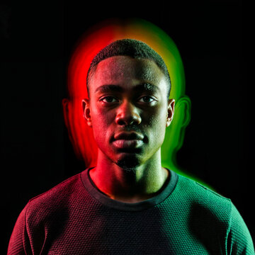 blur man face motion halo green red