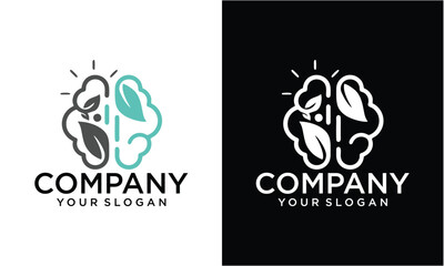 Creative brain logo with leaf concept logo design