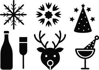  New Year icons set vector silhouette 