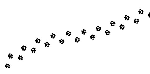 Vector illustration of black animal paw prints on a white background, symbolizing pet footprints or animal trail patterns for design projects