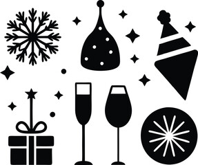  New Year icons set vector silhouette 