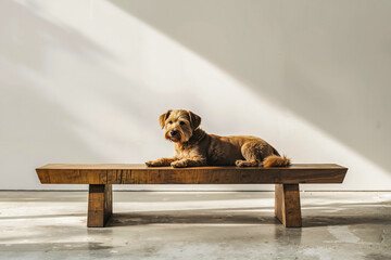 A dog laying on top of a wooden bench