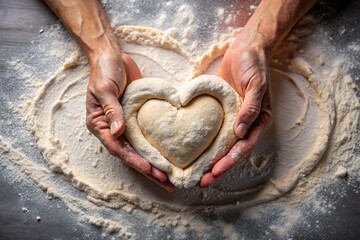 Heart Shaped Dough in Hands Love for Baking generative ai