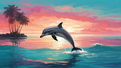 Graceful Dolphin Gliding Through Sunset Waters