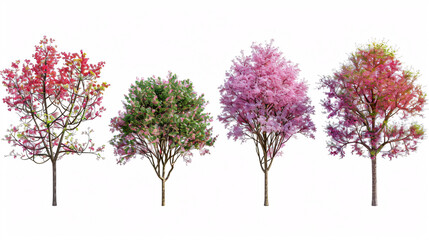 Fototapeta premium Cherry Bush, Dogwood, and Deciduous trees, isolated on a white background, used for architecture.