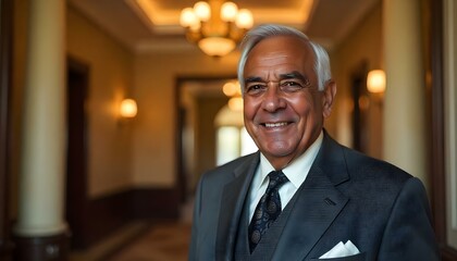 Fototapeta premium Black professional casino host welcoming guests with a friendly smile and open gesture