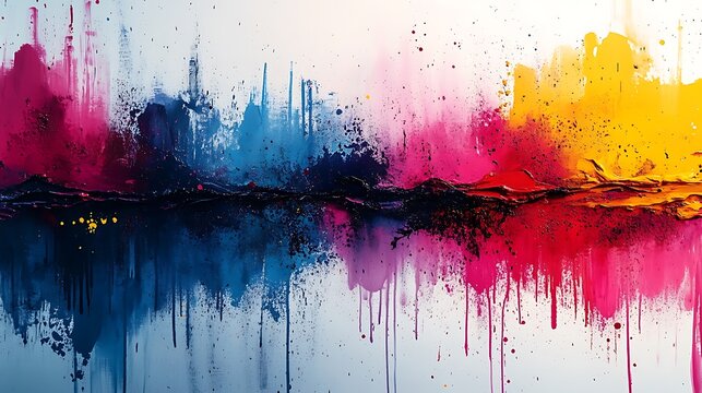 Multicolored ink splatters with bold paint drips and sprays