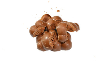 Pieces from a  bar of chocolate with chocolate bubbles, a milk chocolate, Smooth, bubbly and delicious and filled with bubbles of air, a little airier when chewing
