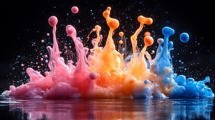 Colorful paint spray and ink splash combinations on black